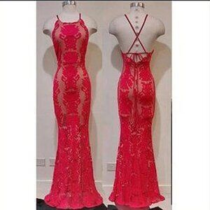 💋💋SENSATIONAL💋💋  Vintage Embroidered Lace Mermaid Gown in Maroon/Red